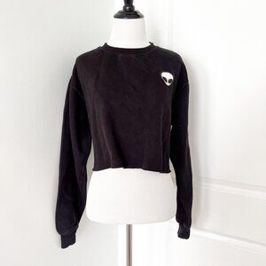 John Galt Alien Patch Black Cropped Sweater